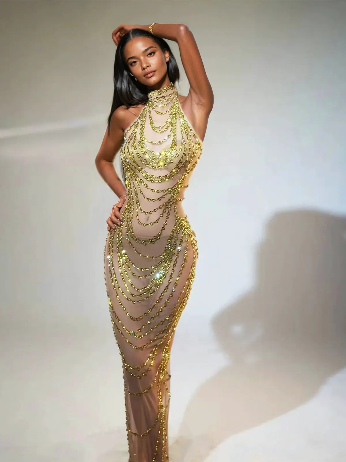Olisa Halterneck Rhinestone Maxi Dress sold by Mew Mews
