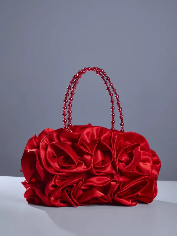 Adahy Flower Satin Bag In Red sold by Mew Mews