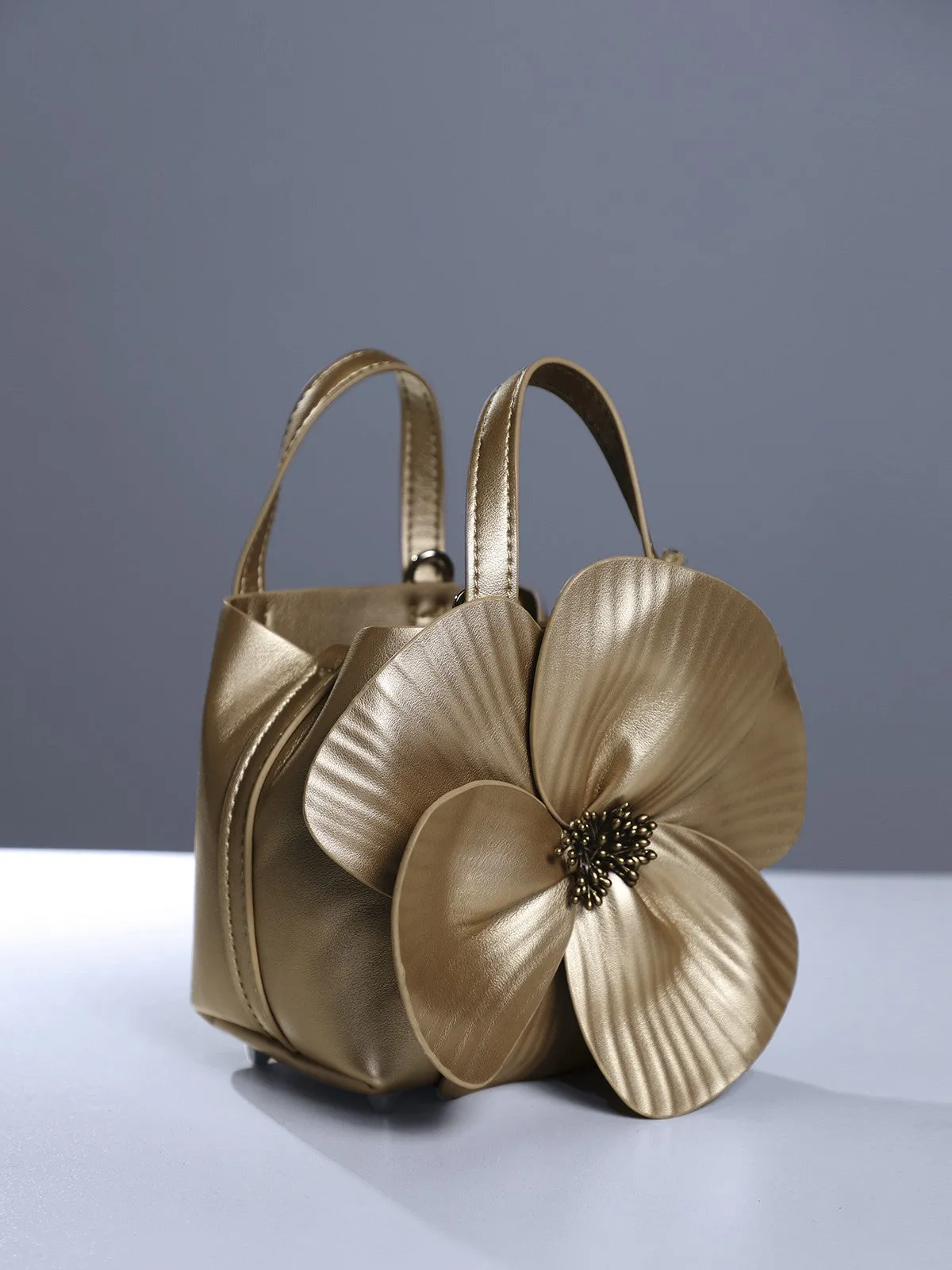Acsah Leather Flower Bag In Gold sold by Mew Mews product image thumbnail 3
