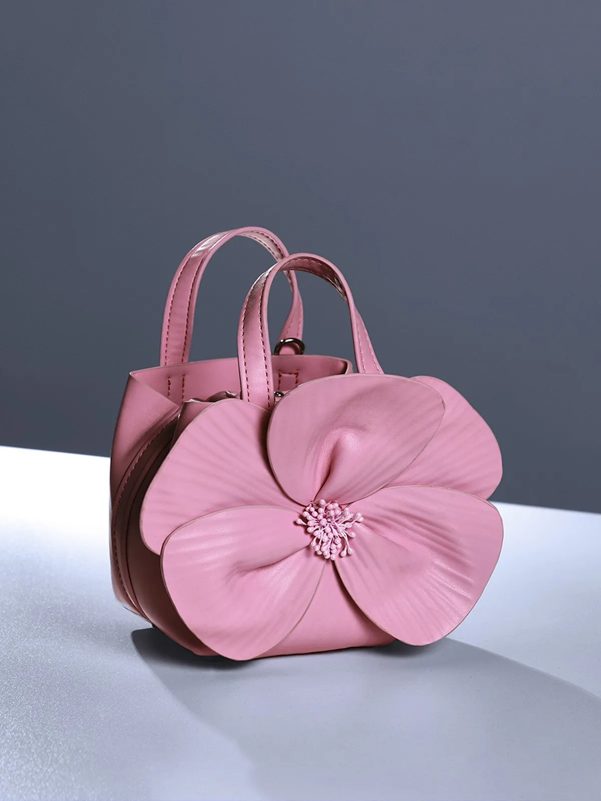 Acsah Leather Flower Bag In Pink sold by Mew Mews
