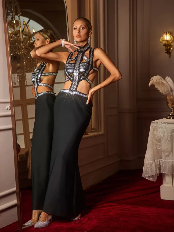 Acelin Halterneck Rhinestone Bandage Maxi Dress sold by Mew Mews