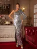 Acosta One Shoulder Flower Sequin Maxi Dress sold by Mew Mews
