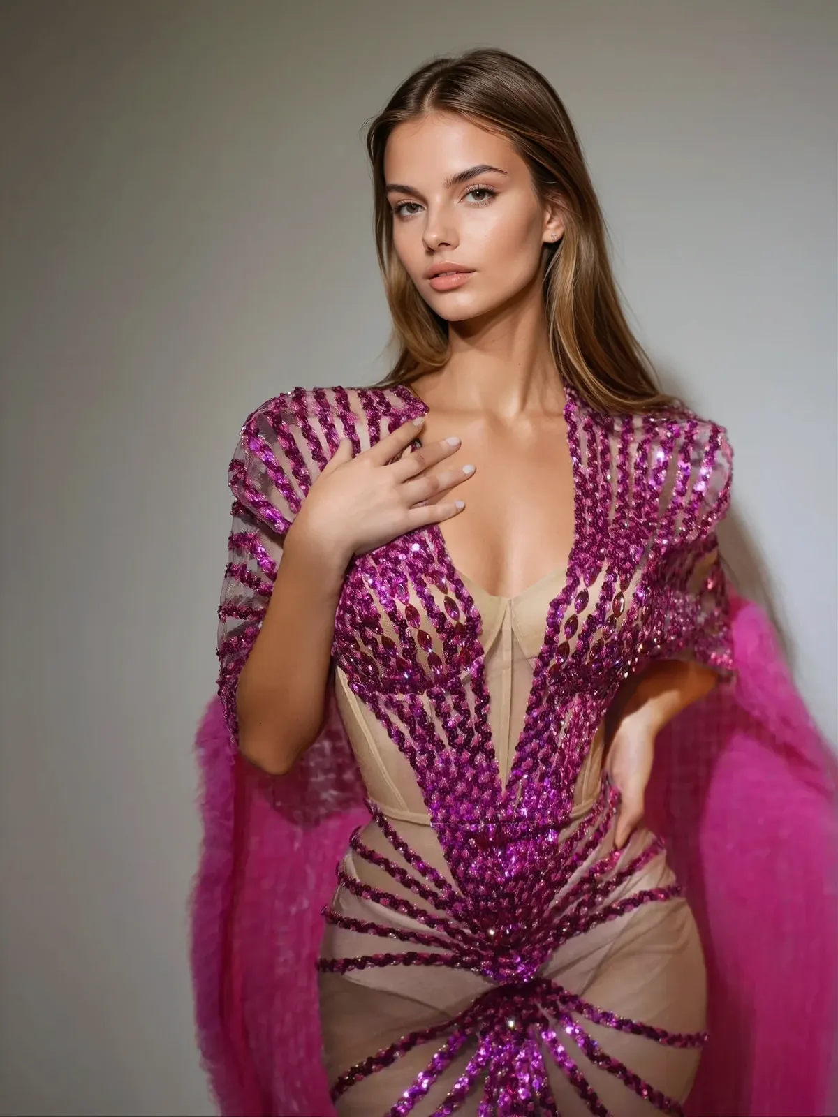 Janeeva Sequin Embellished Cape Maxi Dress sold by Mew Mews product image thumbnail 2