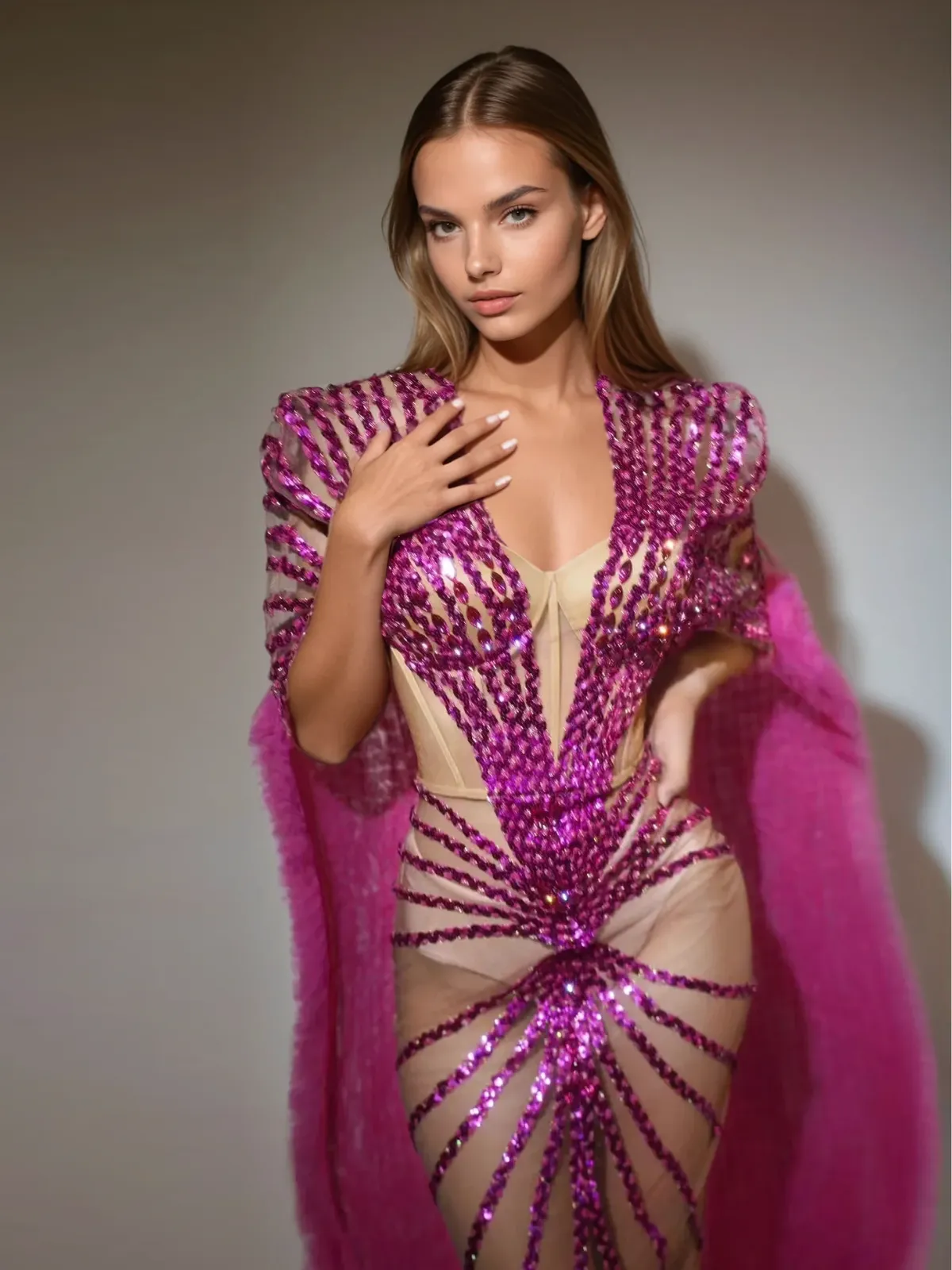 Janeeva Sequin Embellished Cape Maxi Dress sold by Mew Mews product image thumbnail 3