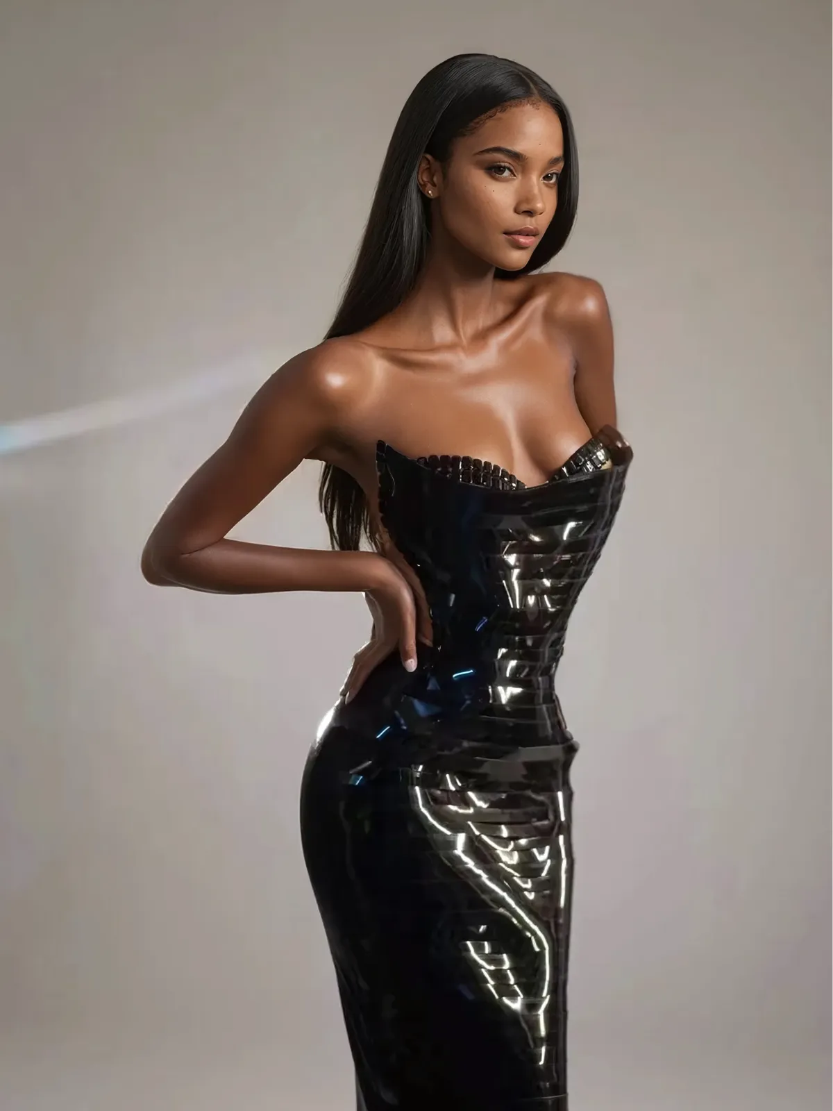 Eadward Strapless Metallic Midi Dress In Black sold by Mew Mews product image thumbnail 4