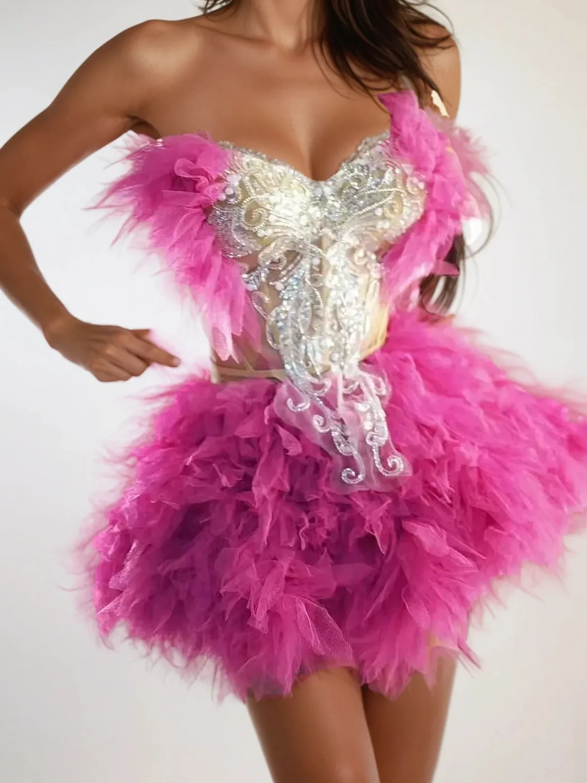 Jolleen Strapless Embellished Tulle Skirt Set In Hot Pink sold by Mew Mews product image thumbnail 2