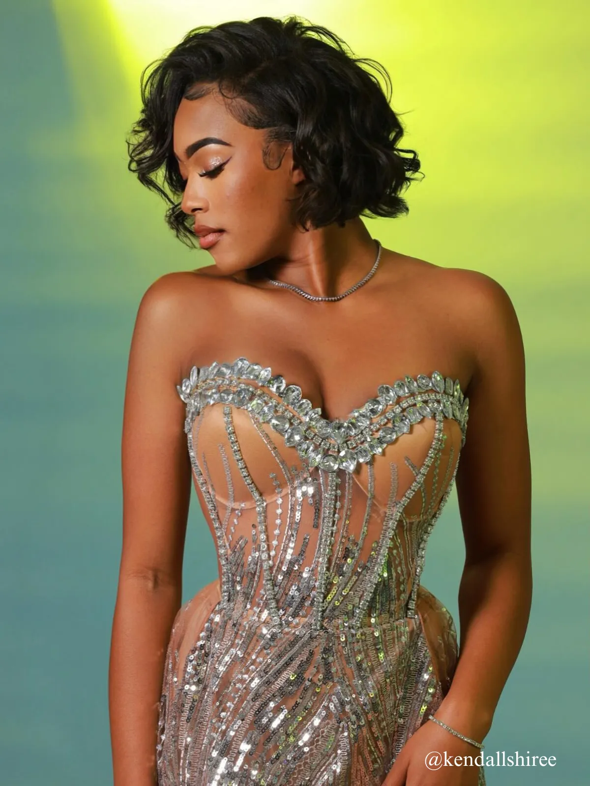 Ephram Strapless Rhinestone Sequin Dress In Gold sold by Mew Mews product image thumbnail 5