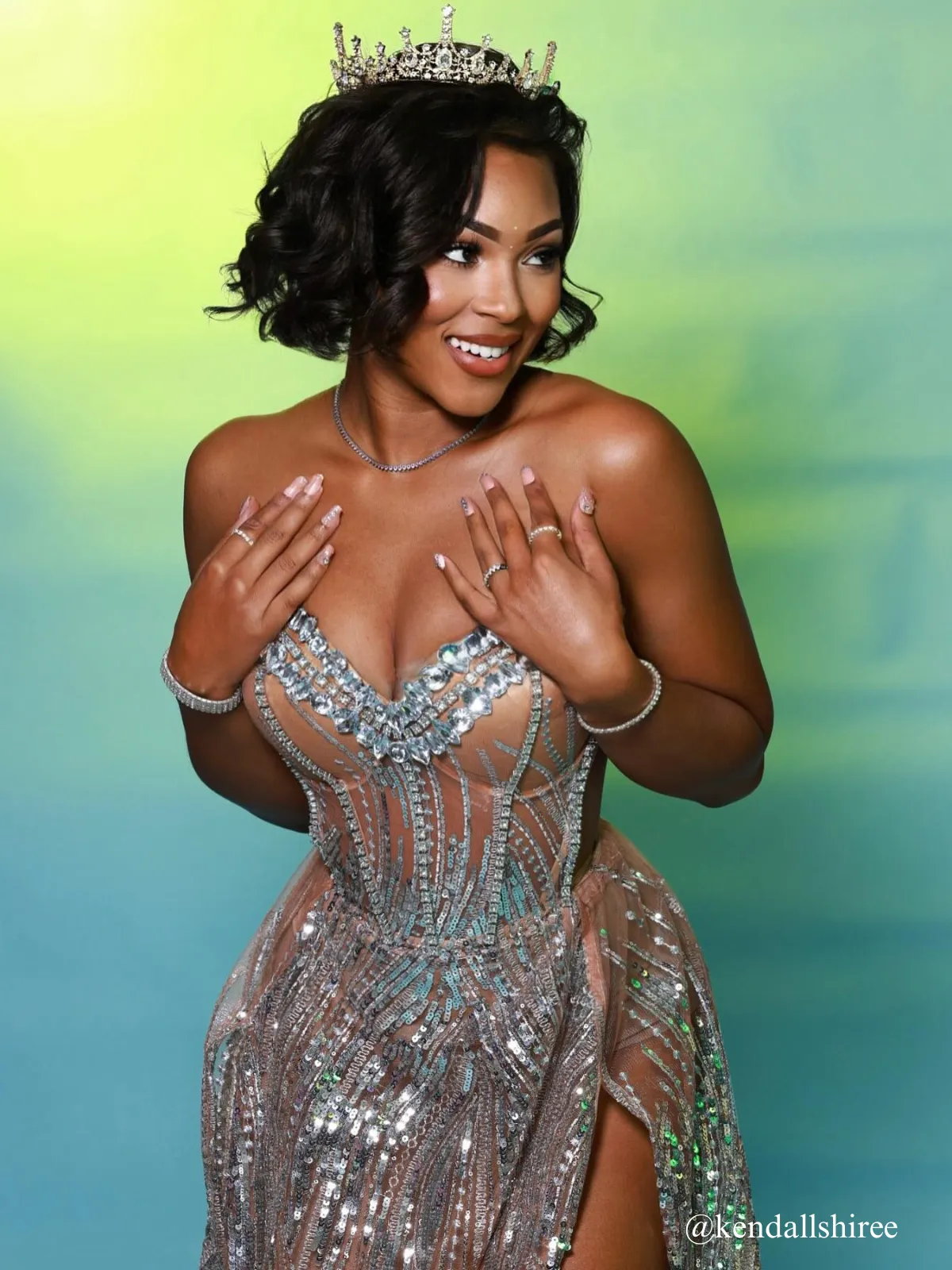 Ephram Strapless Rhinestone Sequin Dress In Gold sold by Mew Mews product image thumbnail 4