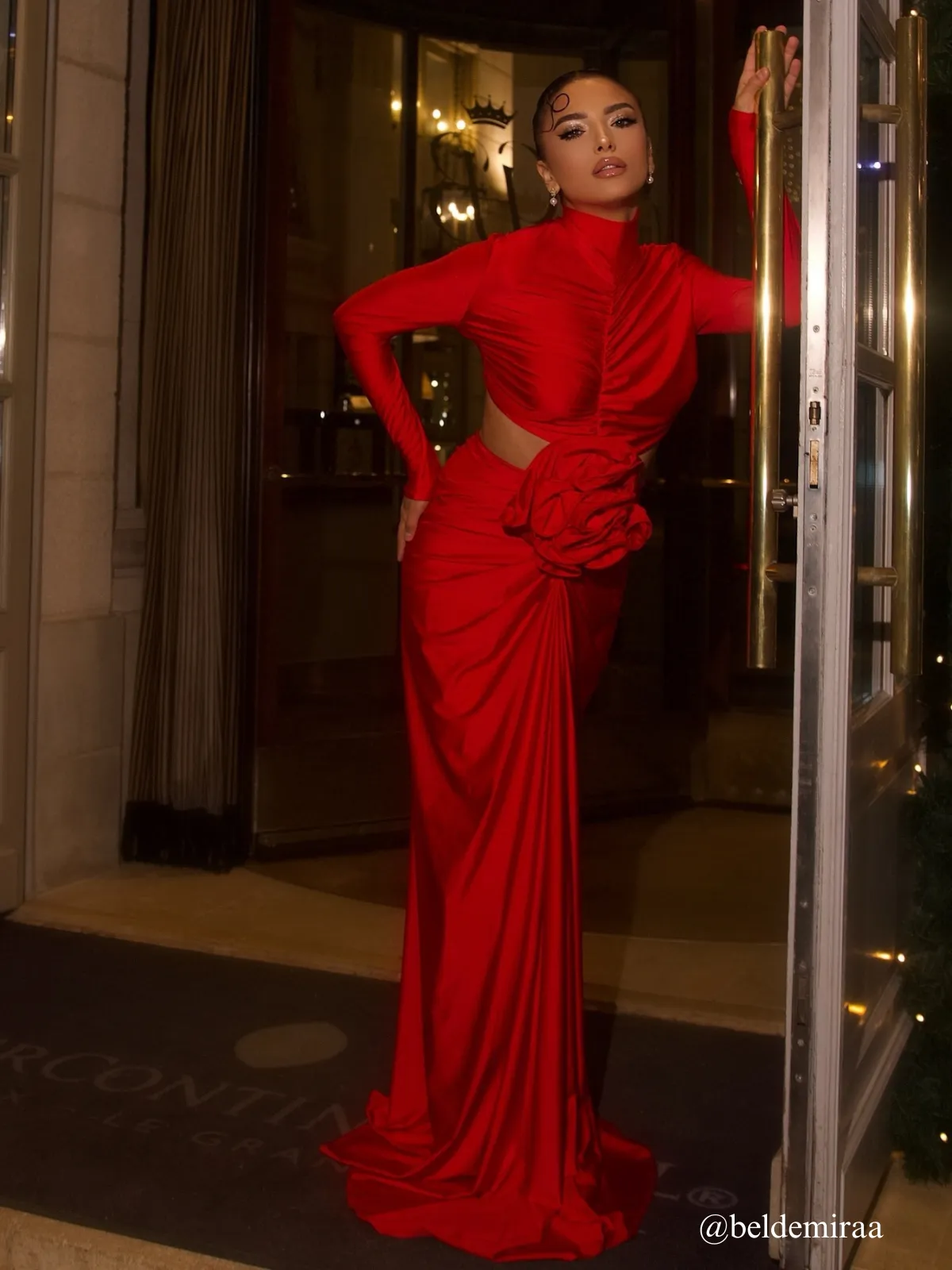 Renwick Long Sleeve Flower Cutout Maxi Dress In Red sold by Mew Mews product image thumbnail 3