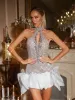 Fudge Halterneck Rhinestone Cutout Mini Dress sold by Mew Mews