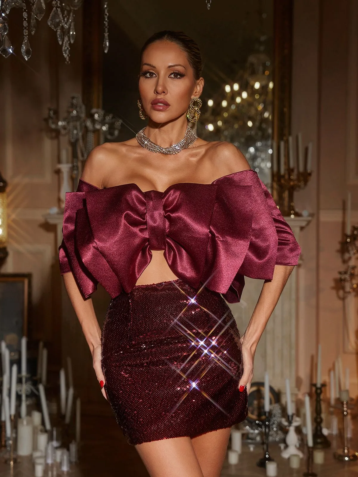 Gábri Off Shoulder Bow Sequin Skirt Set sold by Mew Mews product image thumbnail 2