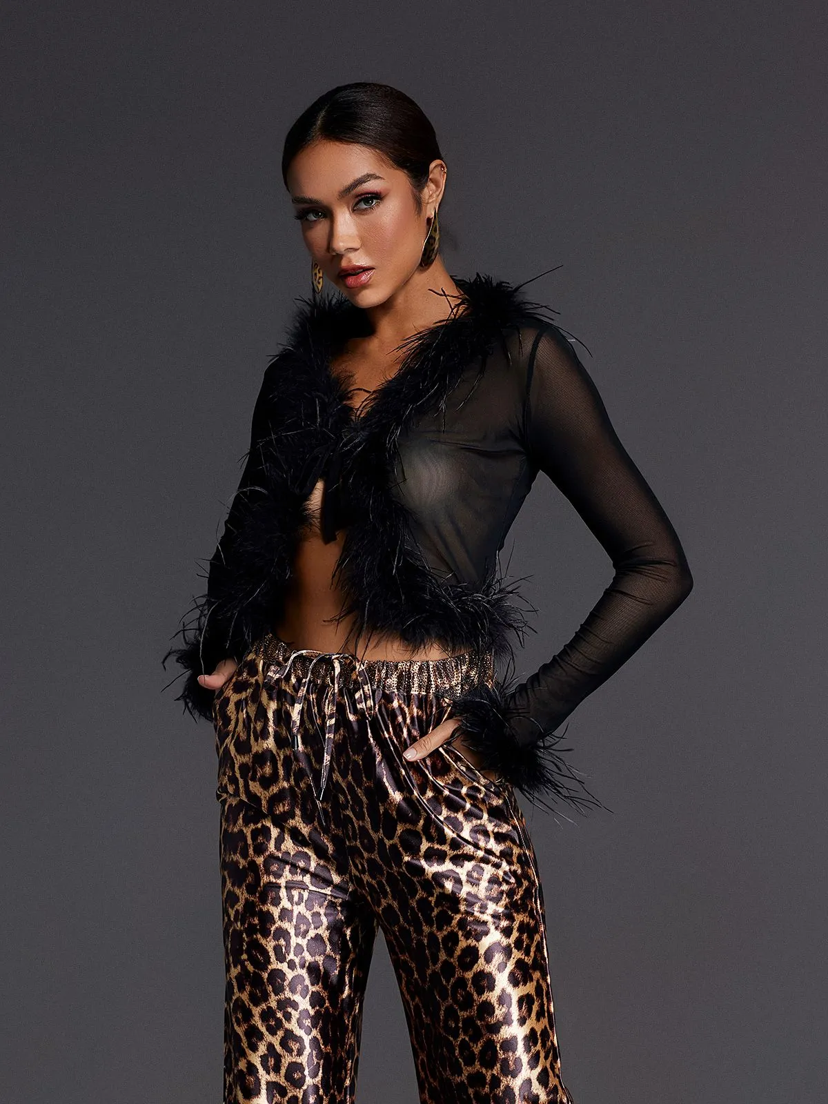Adjoa Long Sleeve Feather Mesh Top sold by Mew Mews product image thumbnail 4