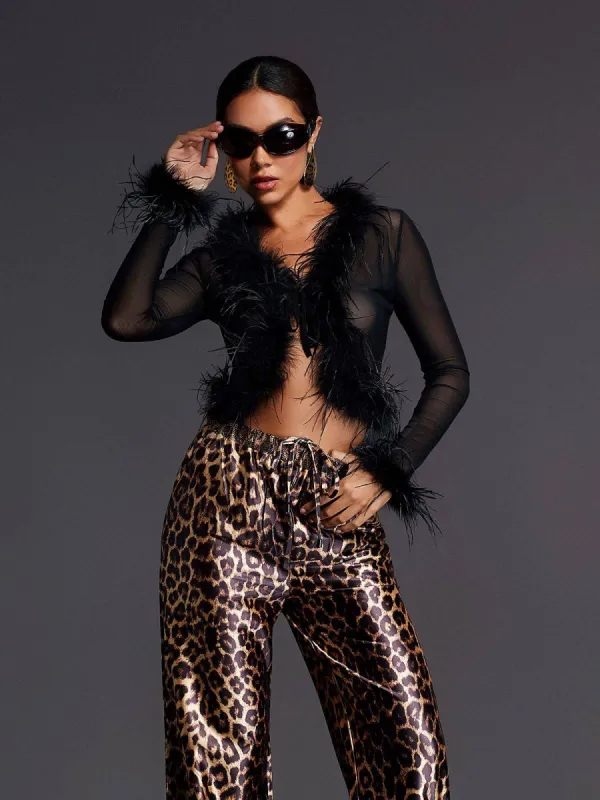 Adjoa Long Sleeve Feather Mesh Top sold by Mew Mews