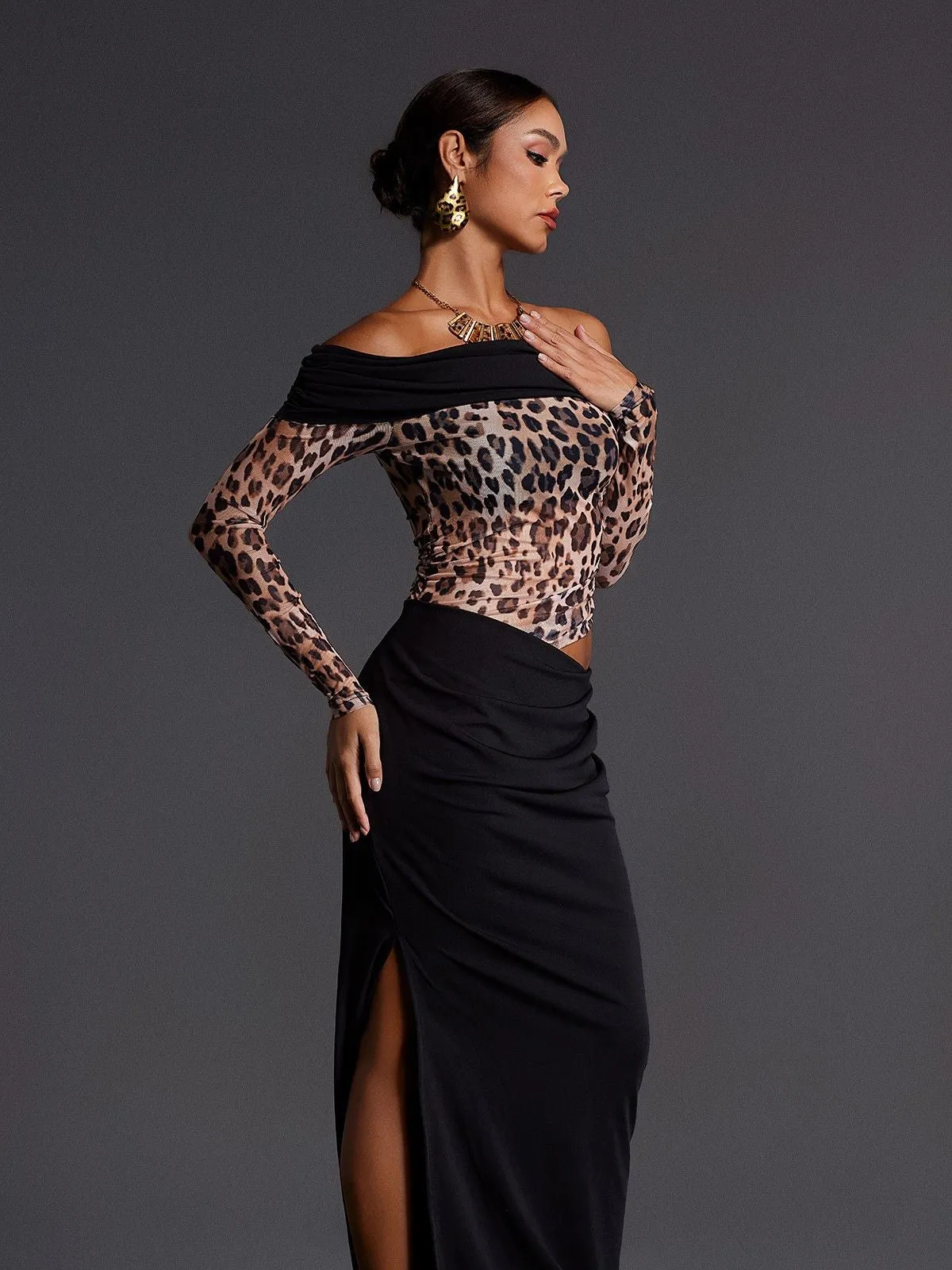 Enabarr Off Shoulder Leopard Ruched Maxi Dress sold by Mew Mews product image thumbnail 5