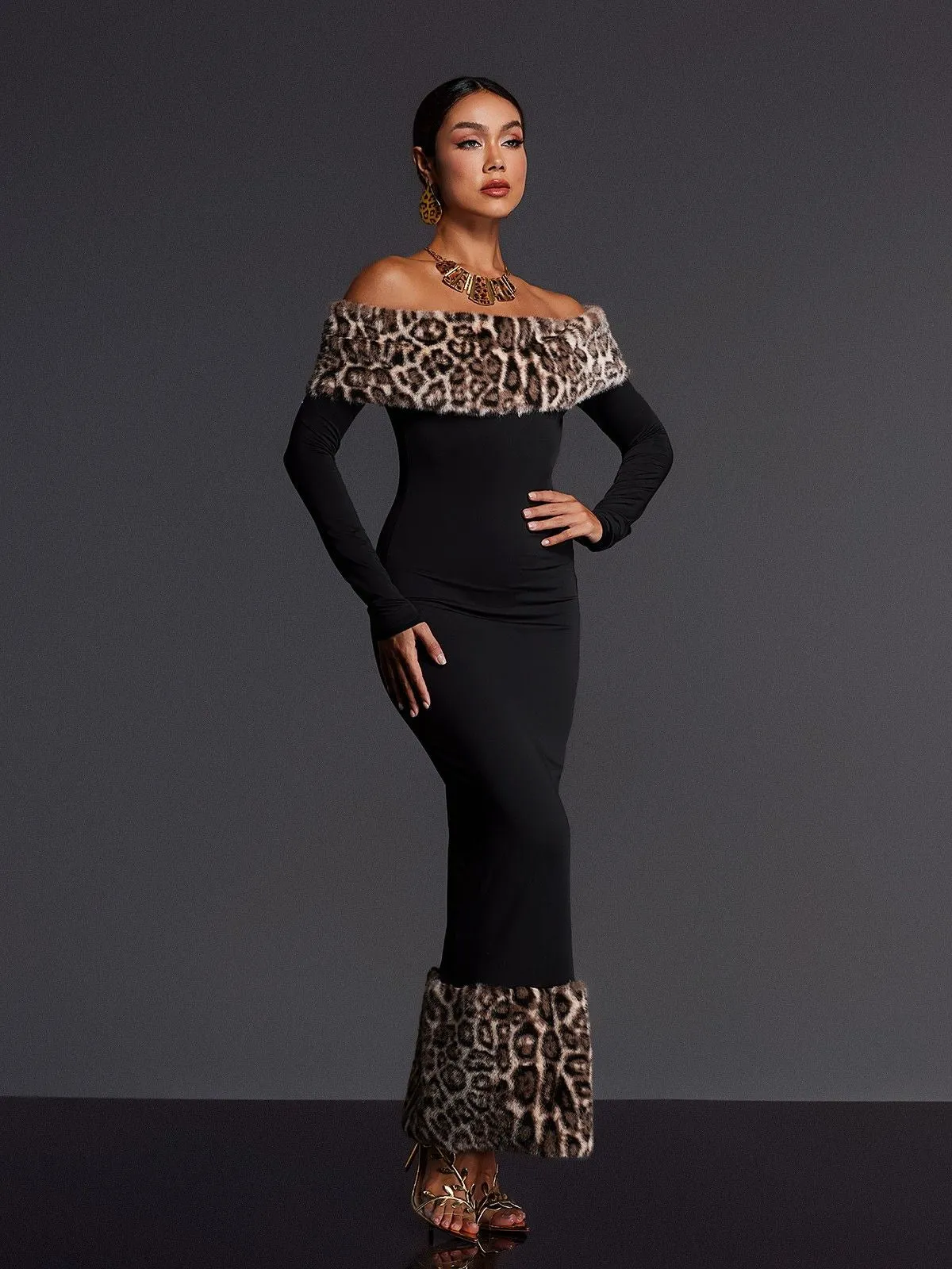 Emms Off Shoulder Leopard Maxi Dress sold by Mew Mews product image thumbnail 5