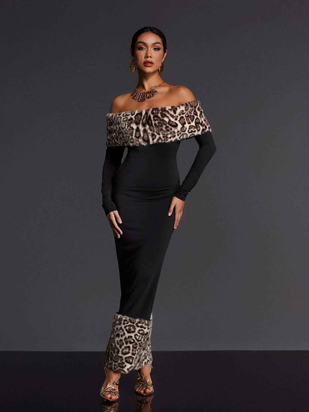 Emms Off Shoulder Leopard Maxi Dress sold by Mew Mews product image thumbnail 3