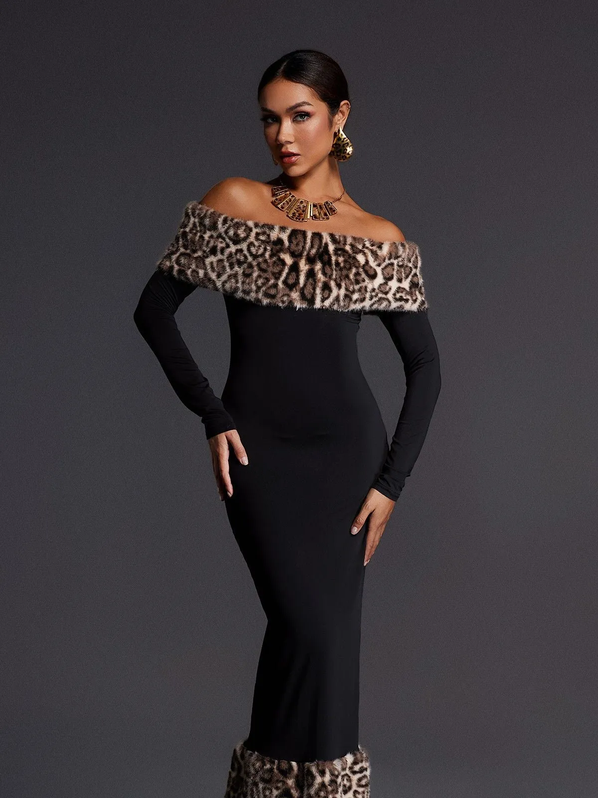Emms Off Shoulder Leopard Maxi Dress sold by Mew Mews product image thumbnail 2