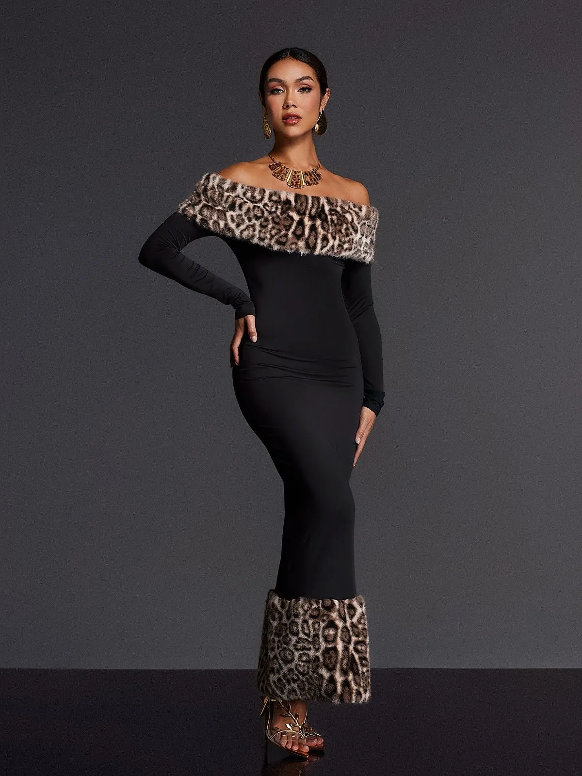 Emms Off Shoulder Leopard Maxi Dress sold by Mew Mews