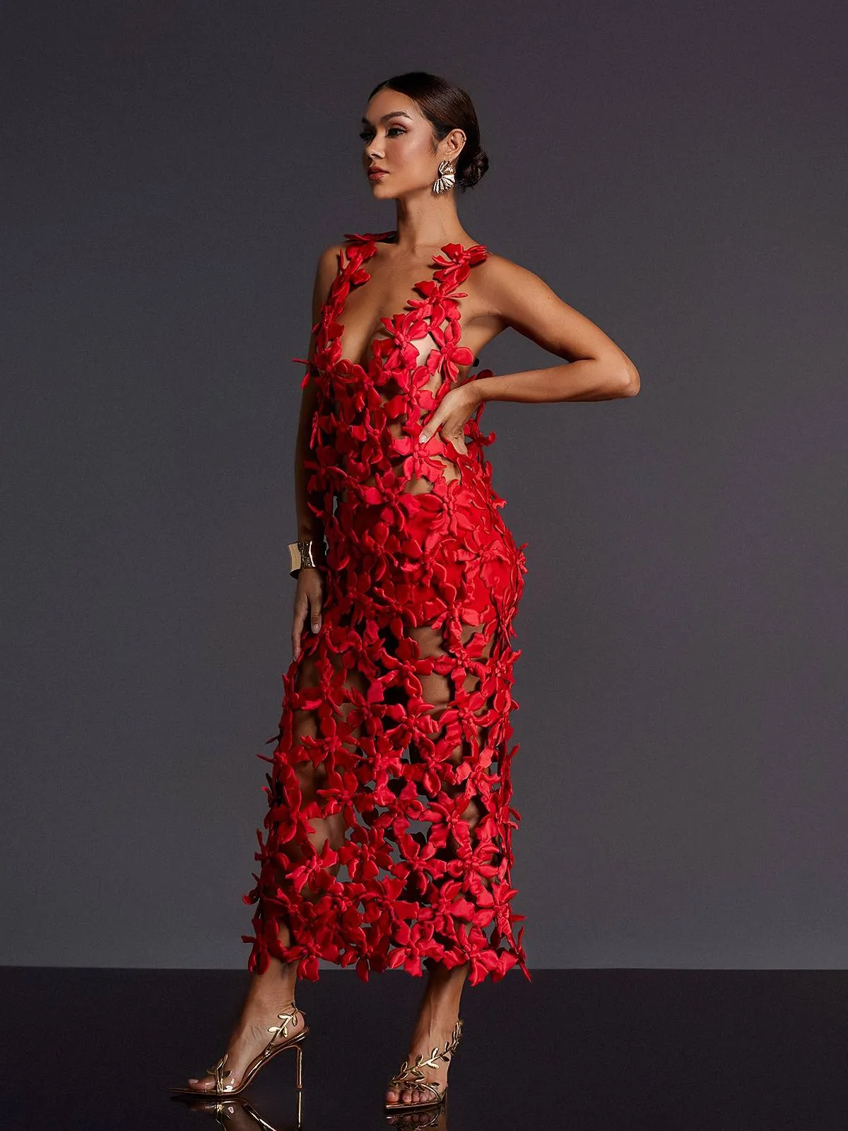 Emmott Flower Cutout Midi Dress sold by Mew Mews product image thumbnail 3