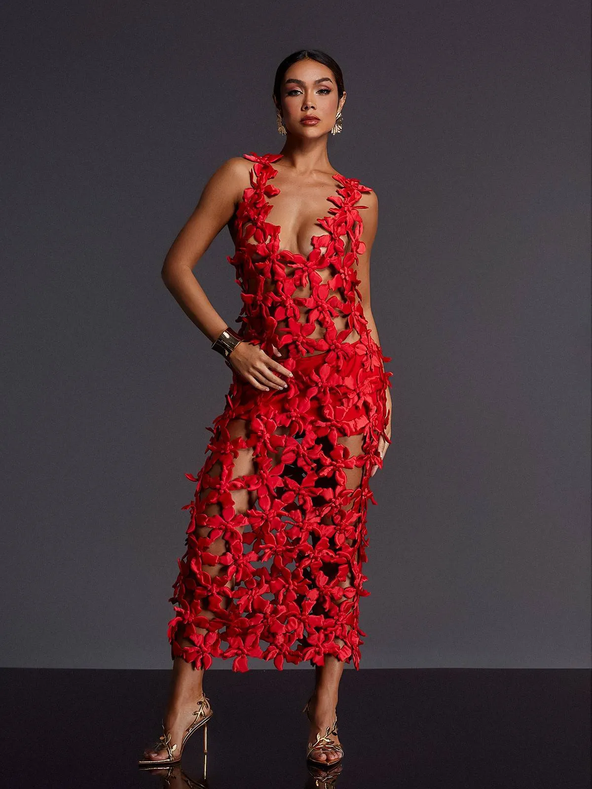 Emmott Flower Cutout Midi Dress sold by Mew Mews product image thumbnail 5