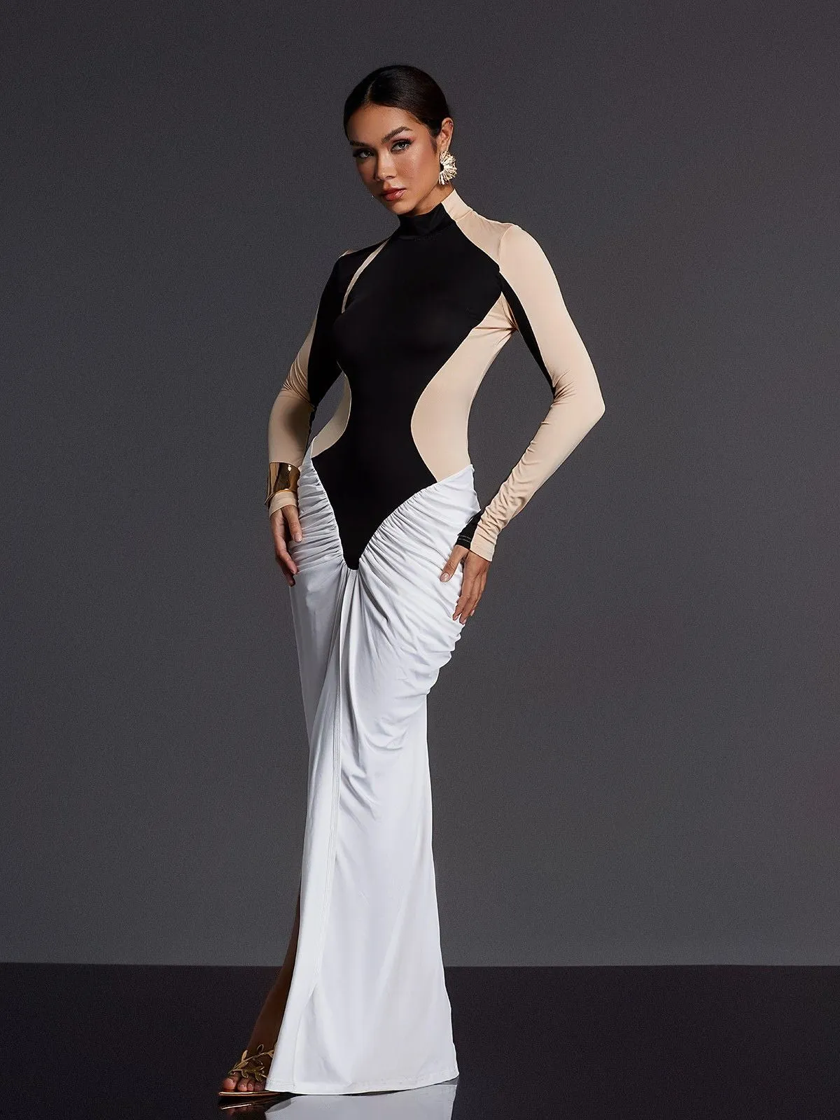 Emmly Long Sleeve Ruched Split Maxi Dress sold by Mew Mews product image thumbnail 4