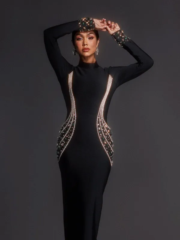 Adica Long Sleeve Rhinestone Bandage Maxi Dress sold by Mew Mews