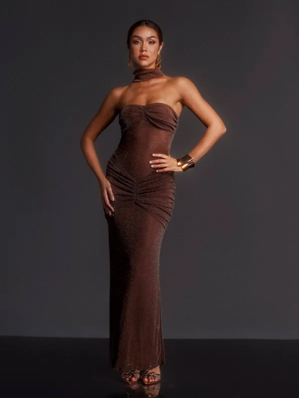 Elveva Strapless Ruched Maxi Dress sold by Mew Mews