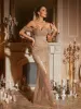 Harva Off Shoulder Diamond Mesh Maxi Dress sold by Mew Mews