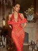 Terance Halterneck Flower Rhinestone Maxi Dress In Red sold by Mew Mews