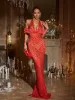Terance Halterneck Flower Rhinestone Maxi Dress In Red sold by Mew Mews