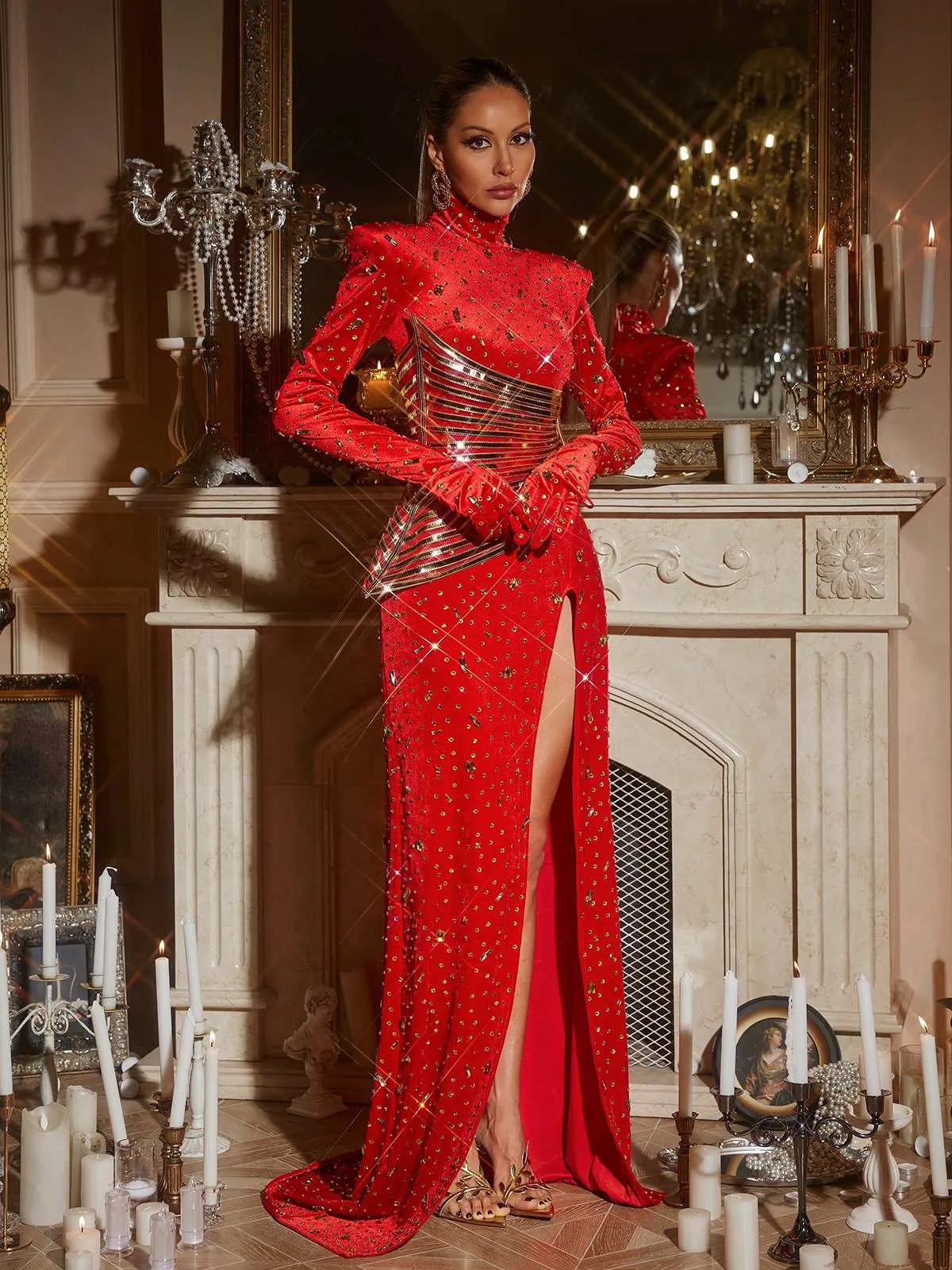 Jonson Rhinestone Embellished Split Maxi Dress sold by Mew Mews product image thumbnail 4