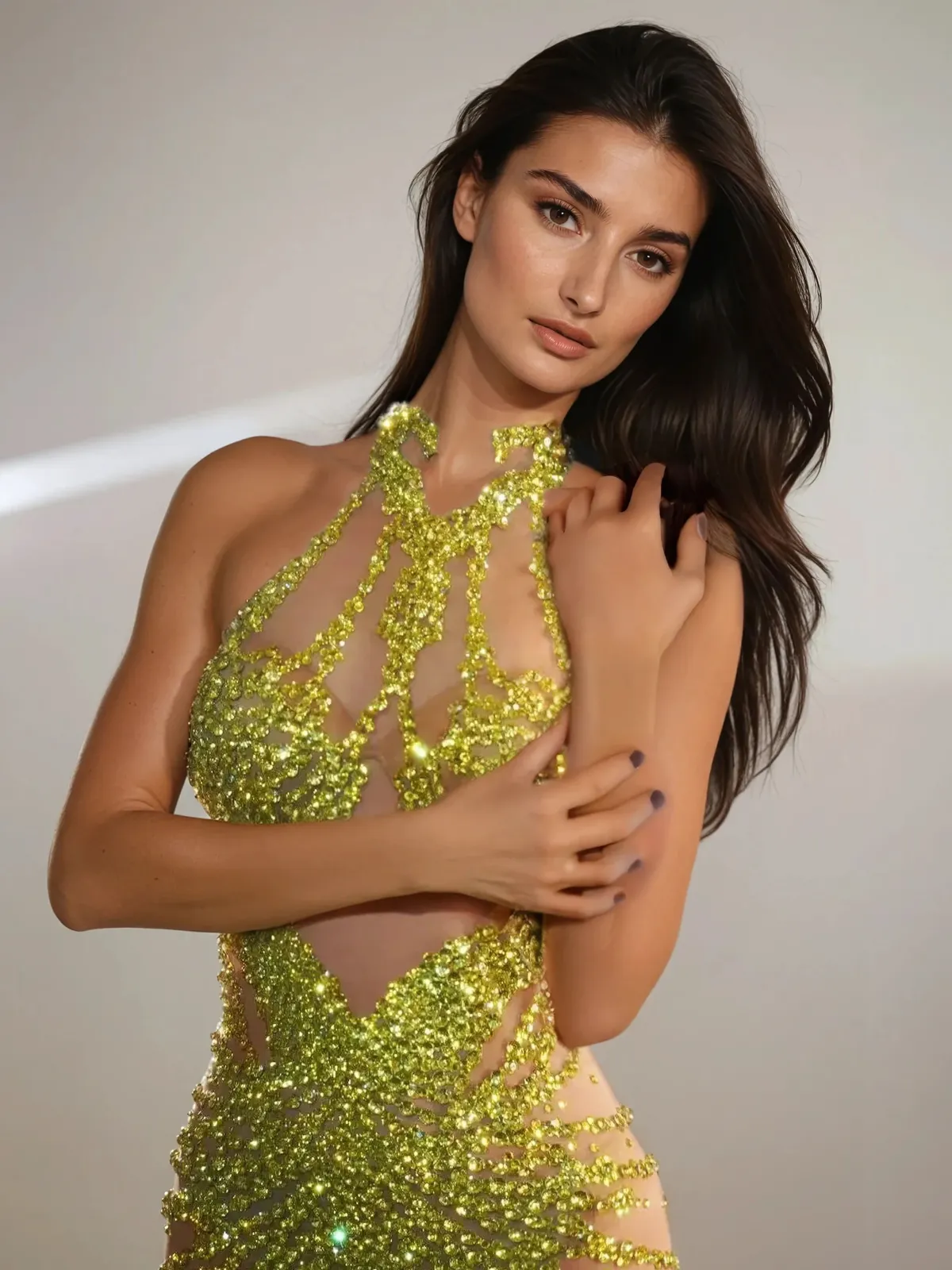 Lexiss Halterneck Rhinestone Mini Dress In Yellow sold by Mew Mews product image thumbnail 2
