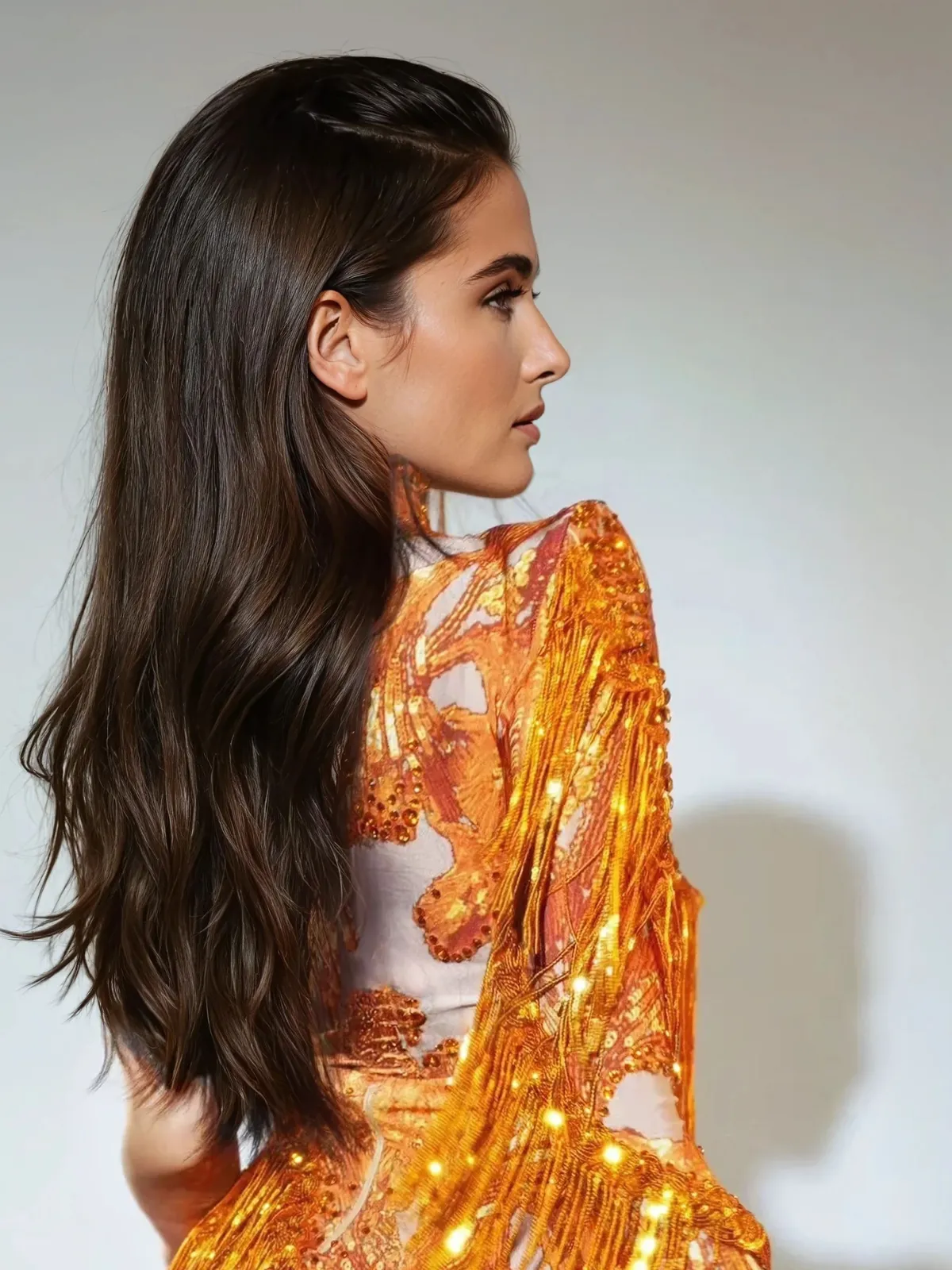 Shatora One Shoulder Rhinestone Fringe Bodysuit In Orange sold by Mew Mews product image thumbnail 3