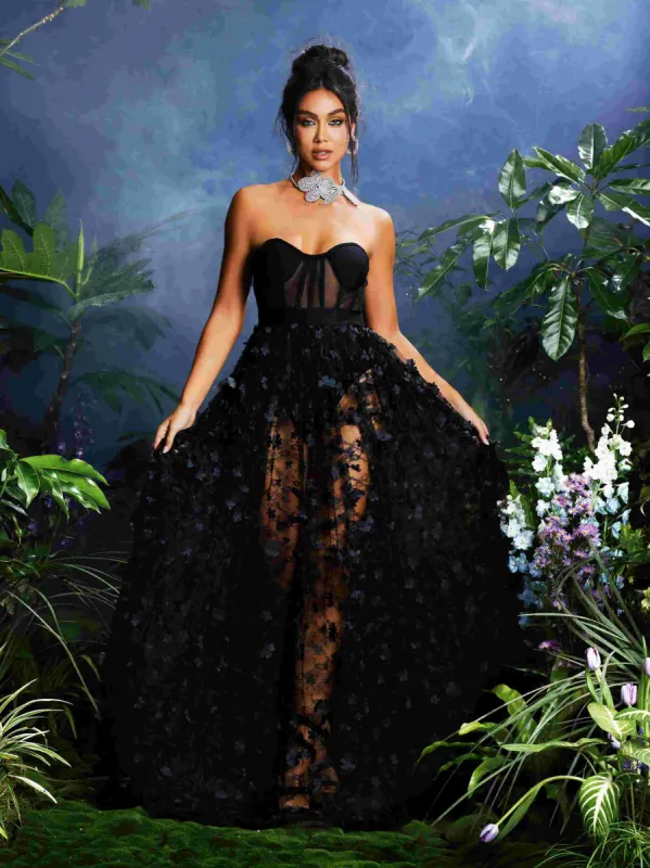 Qunsia Strapless Flower Mesh Maxi Dress sold by Mew Mews