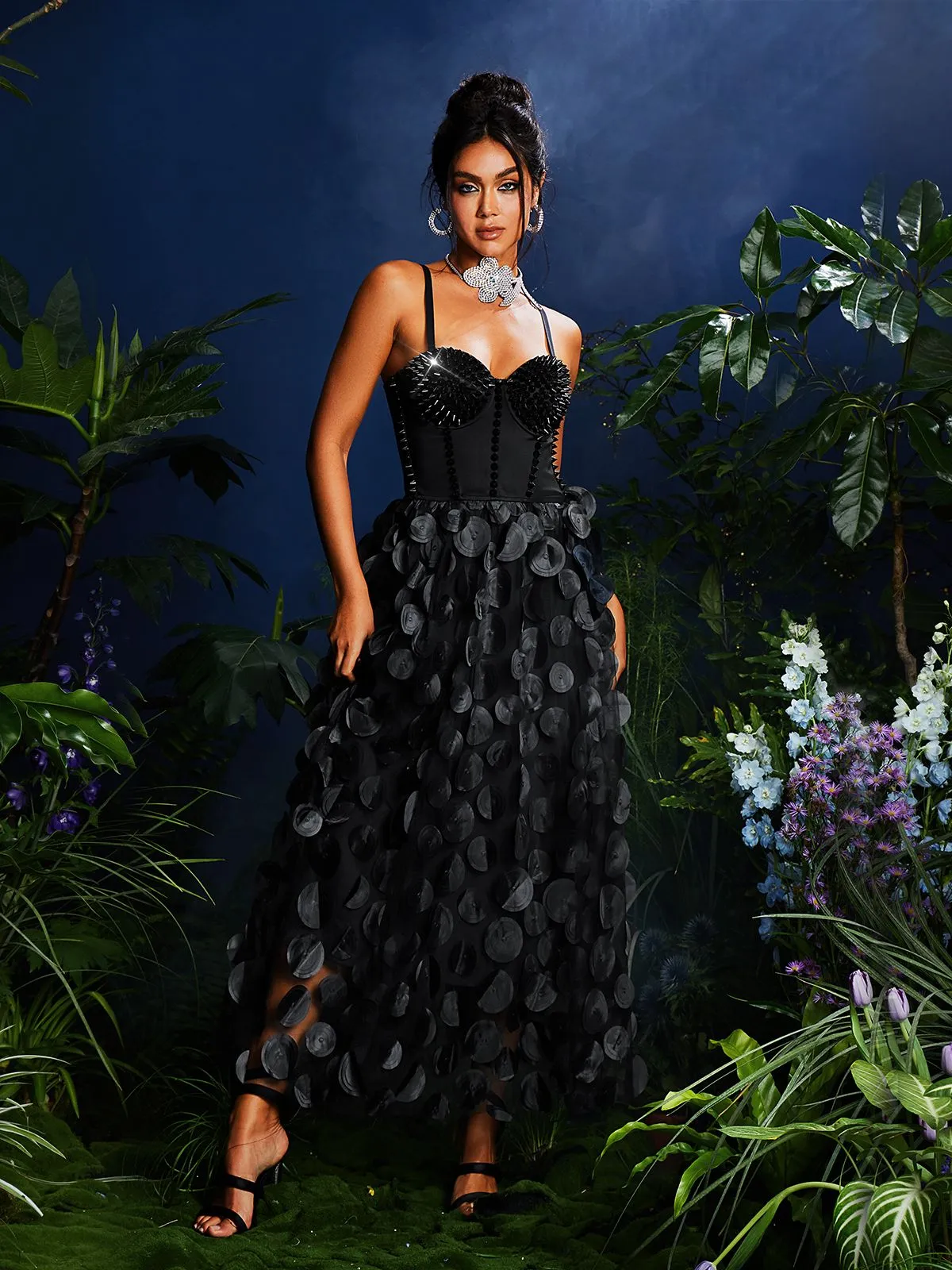 Qwerty Spaghetti Rivet Mesh Maxi Dress sold by Mew Mews