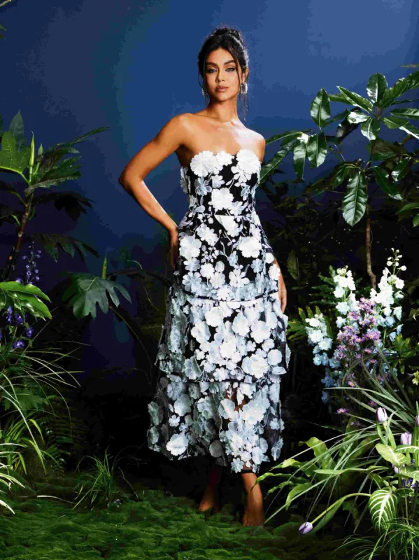 Camo Strapless Flower Embroidered Midi Dress sold by Mew Mews