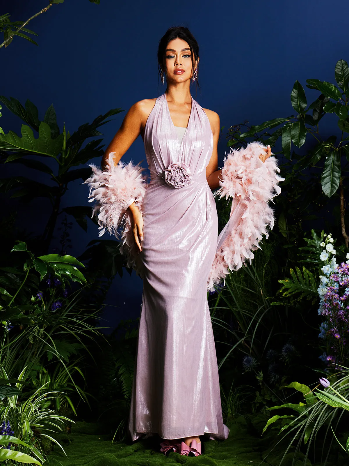 Lahela Halterneck Flower Maxi Dress With Shrug sold by Mew Mews