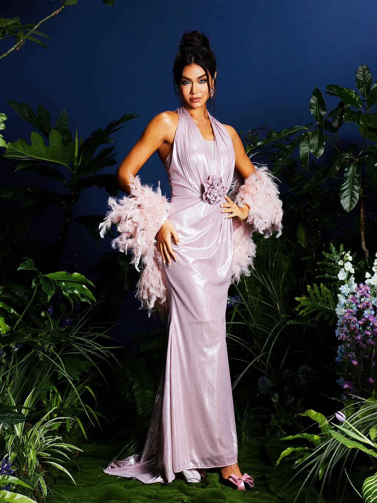 Lahela Halterneck Flower Maxi Dress With Shrug sold by Mew Mews product image thumbnail 2