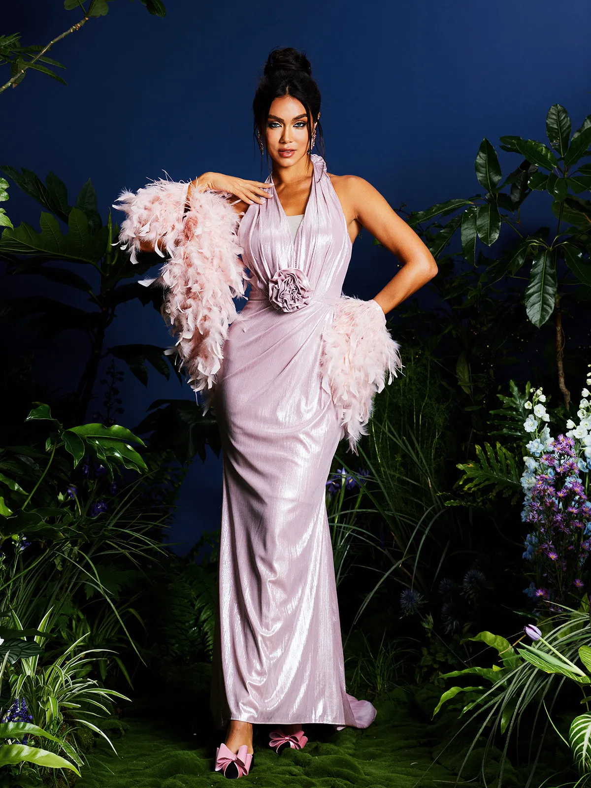 Lahela Halterneck Flower Maxi Dress With Shrug sold by Mew Mews product image thumbnail 3