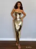 Eadward Strapless Metallic Midi Dress In Gold sold by Mew Mews