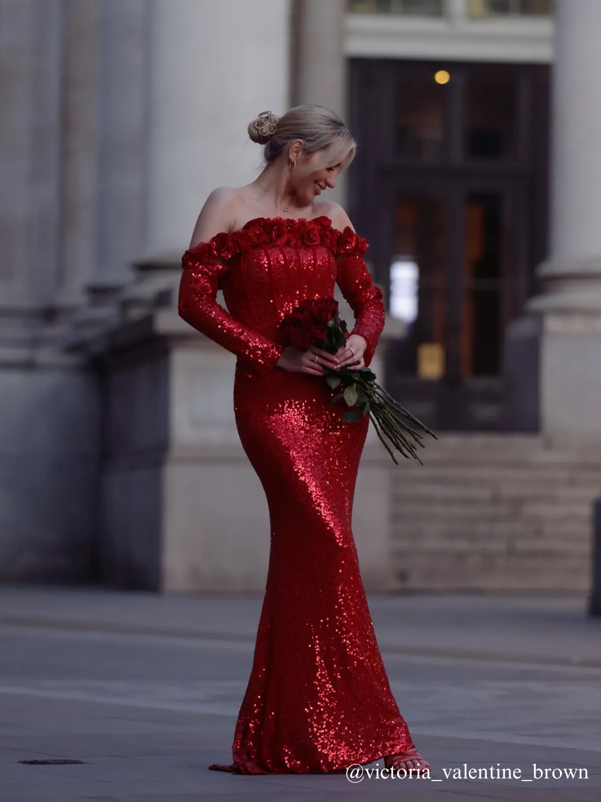 Catherynne Off Shoulder Flower Sequin Maxi Dress sold by Mew Mews