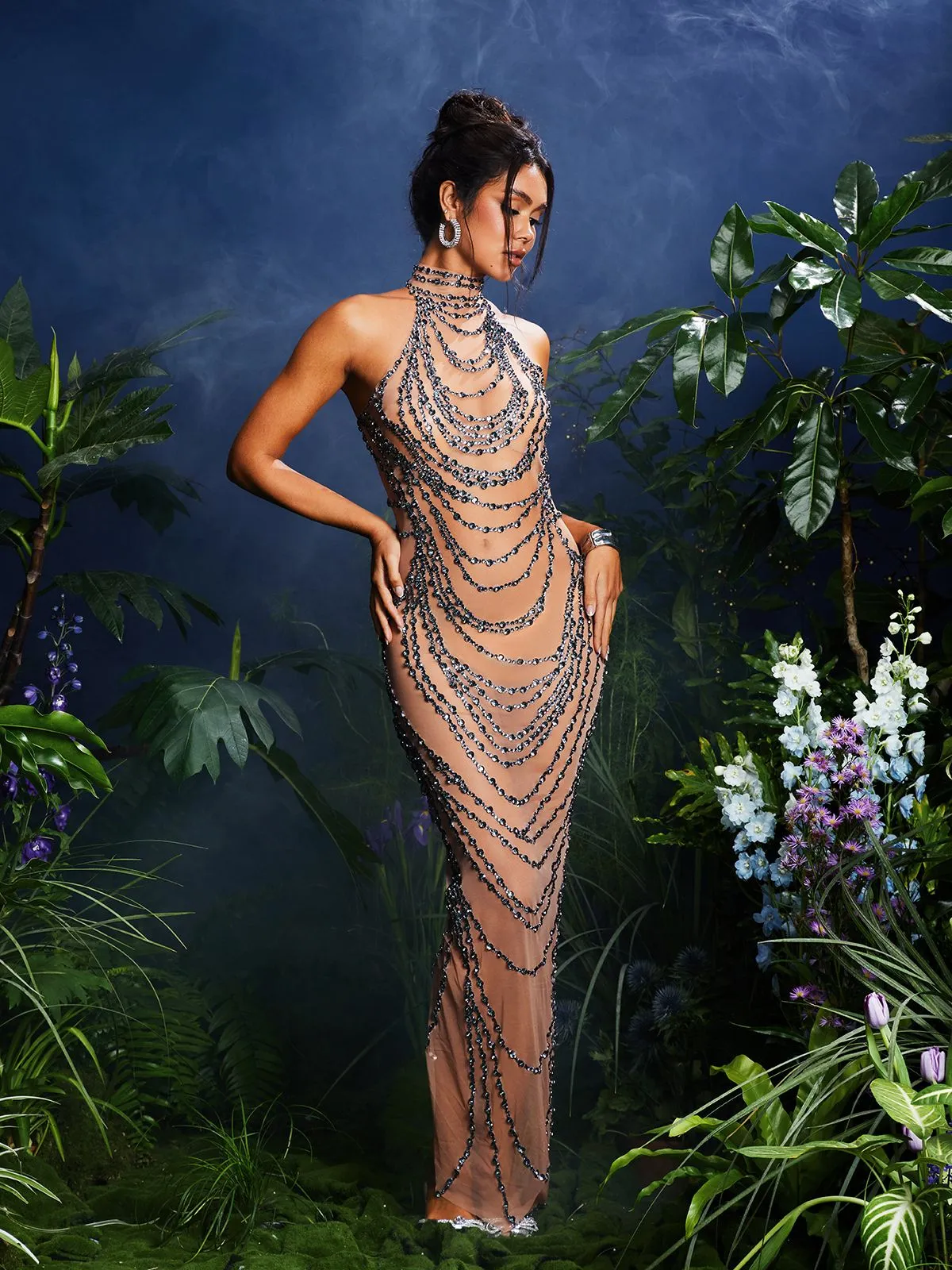 Olisa Halterneck Rhinestone Maxi Dress In Gold sold by Mew Mews product image thumbnail 4