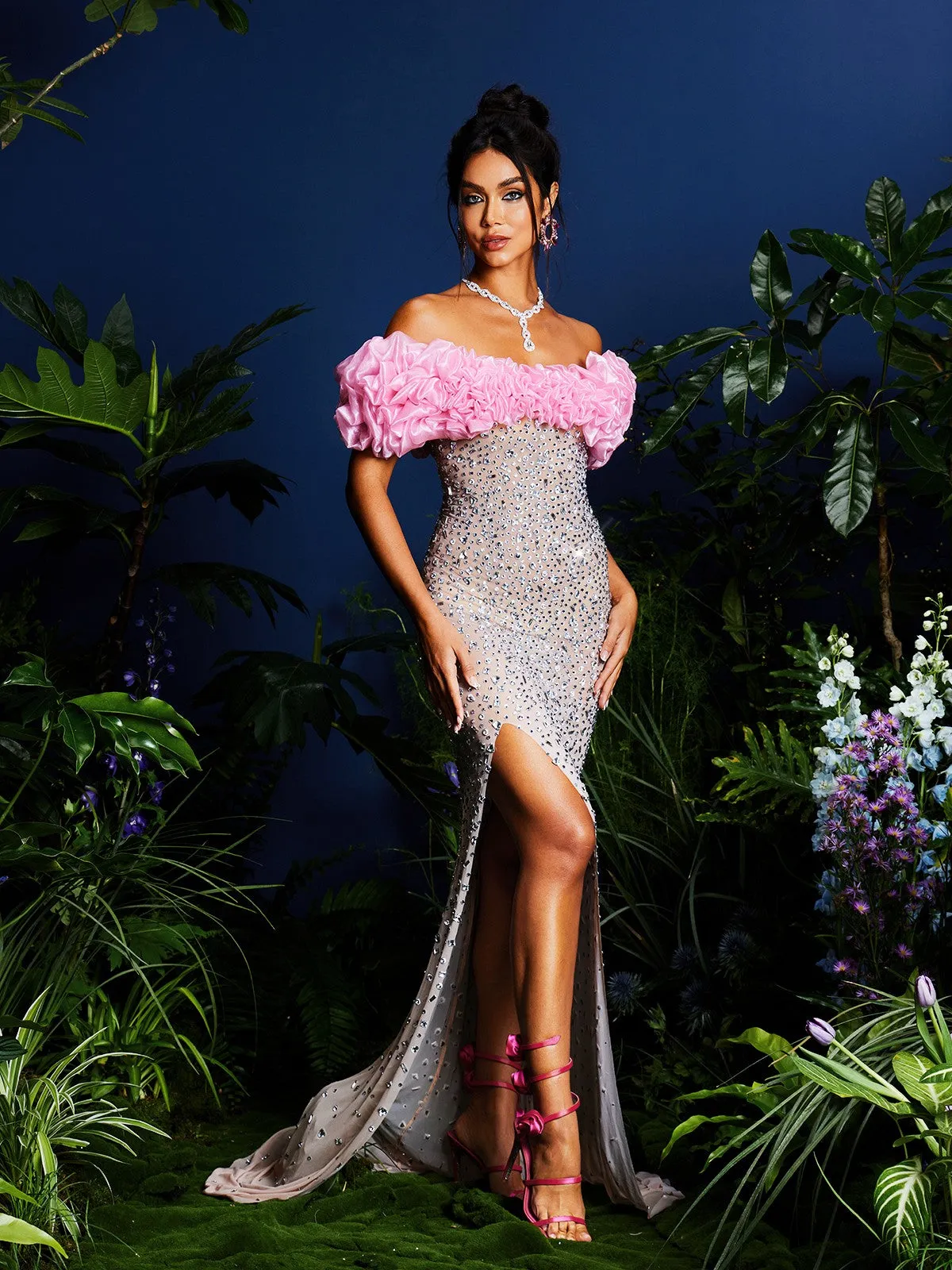 Janiela Strapless Rhinestone Split Maxi Dress sold by Mew Mews product image thumbnail 3