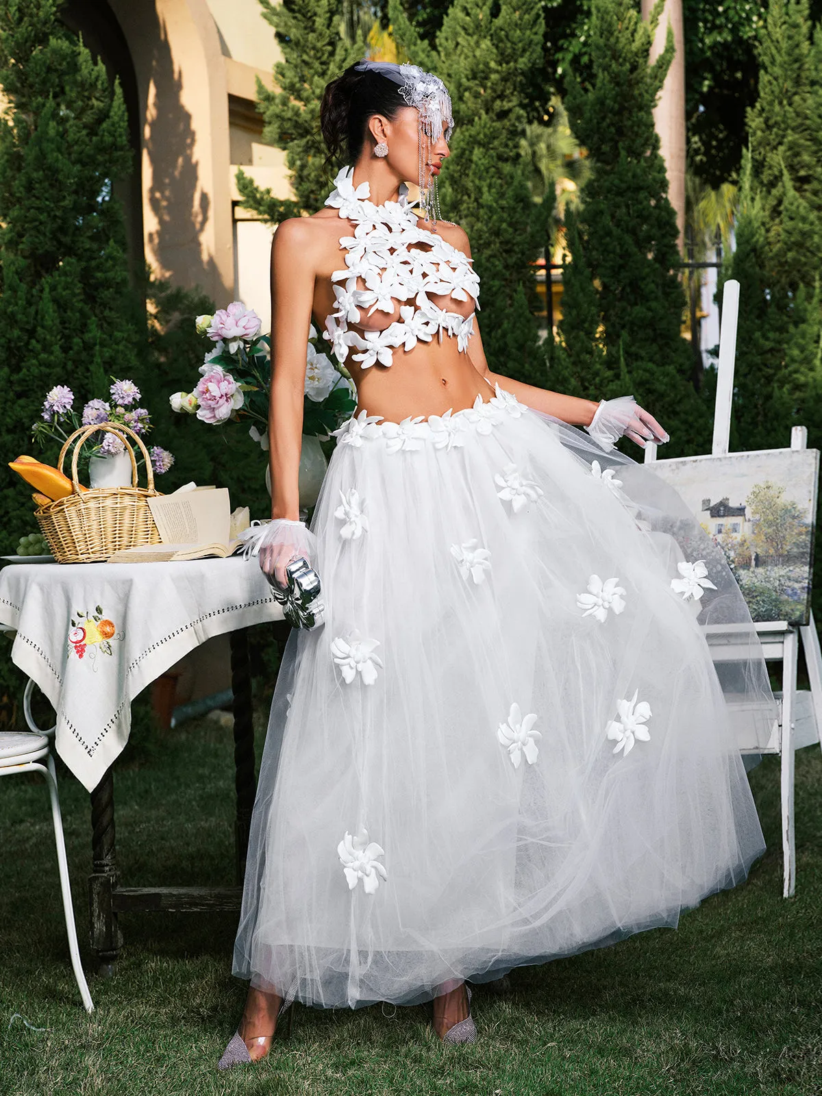 Edimeia High Neck Flower Mesh Skirt Set sold by Mew Mews product image thumbnail 2