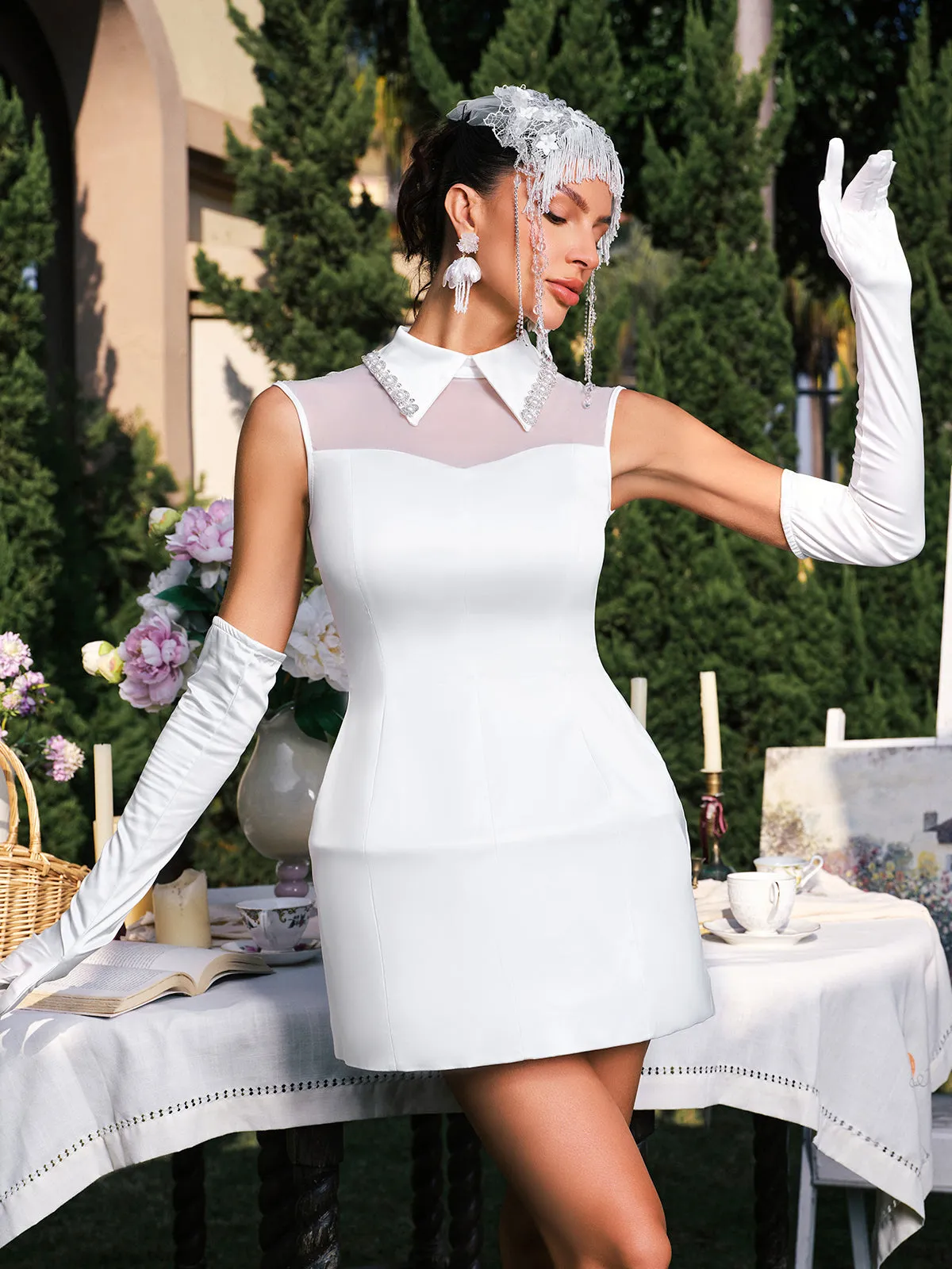 Éabha Folded Collar Pearl Satin Mini Dress sold by Mew Mews product image thumbnail 2