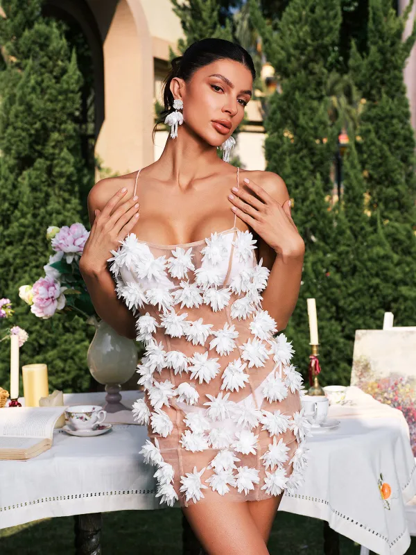 Darko Spaghetti Flower Mesh Mini Dress sold by Mew Mews