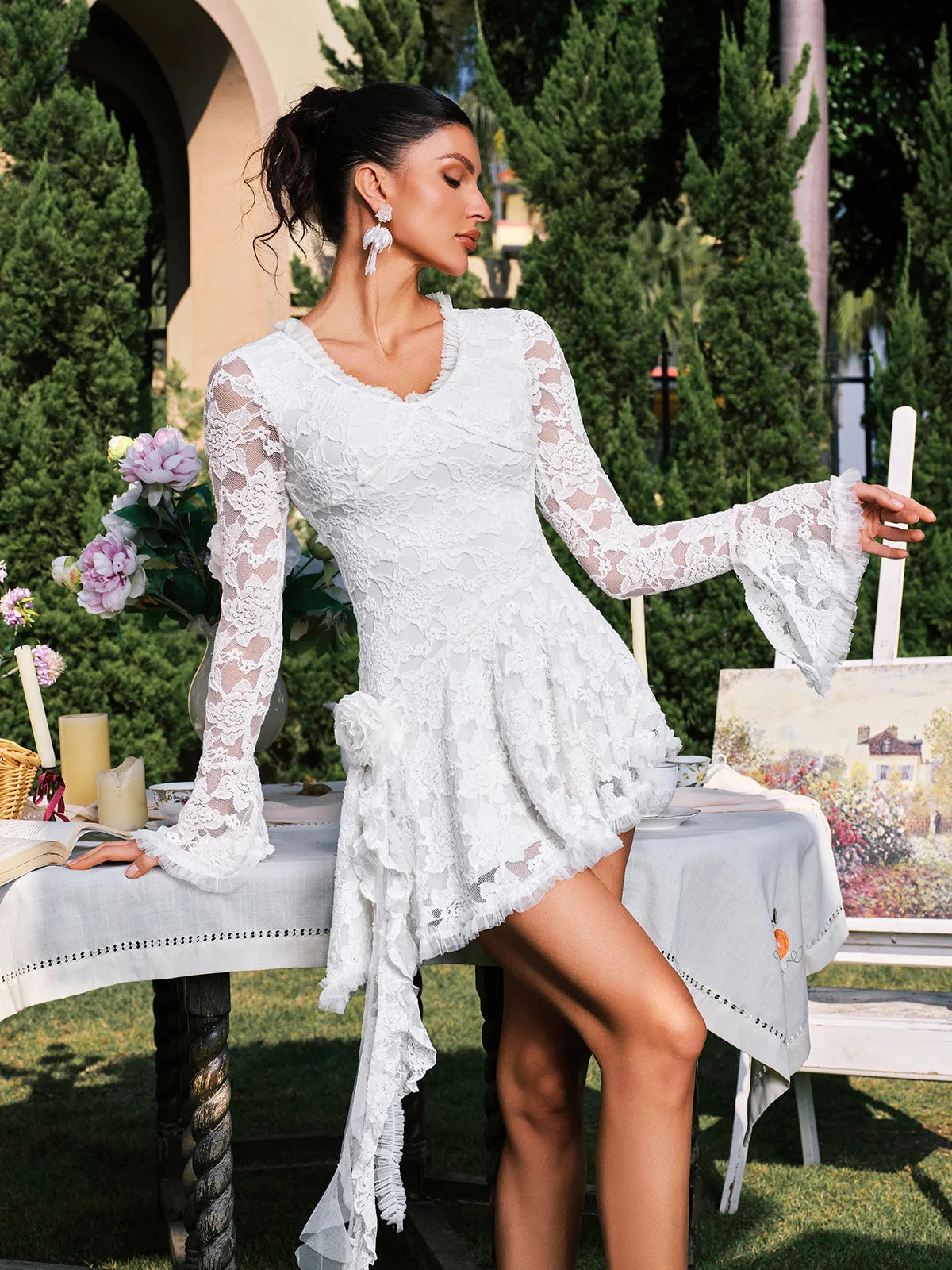 Dareh V Neck Flower Lace Draped Mini Dress sold by Mew Mews product image thumbnail 2