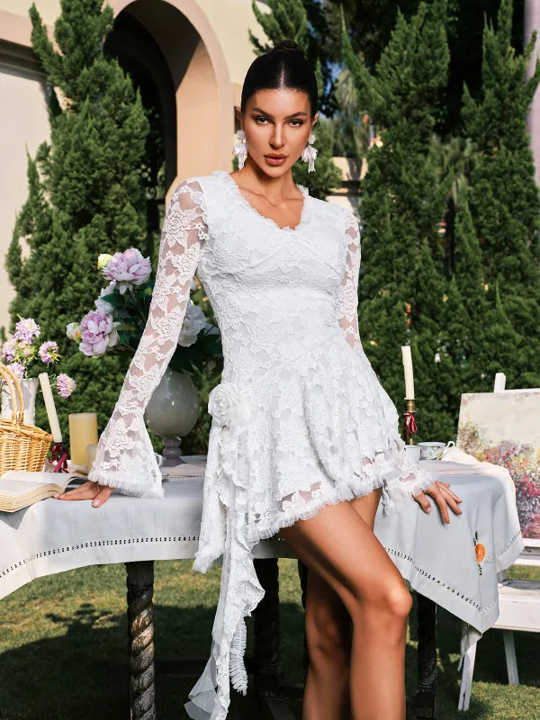 Dareh V Neck Flower Lace Draped Mini Dress sold by Mew Mews