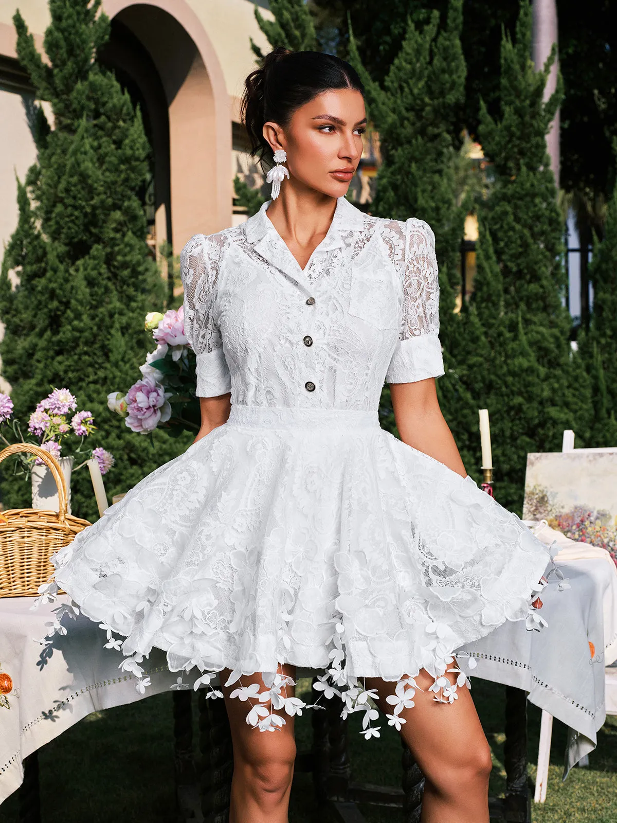 Dansby Flower Fringe Skirt Set In White sold by Mew Mews product image thumbnail 2