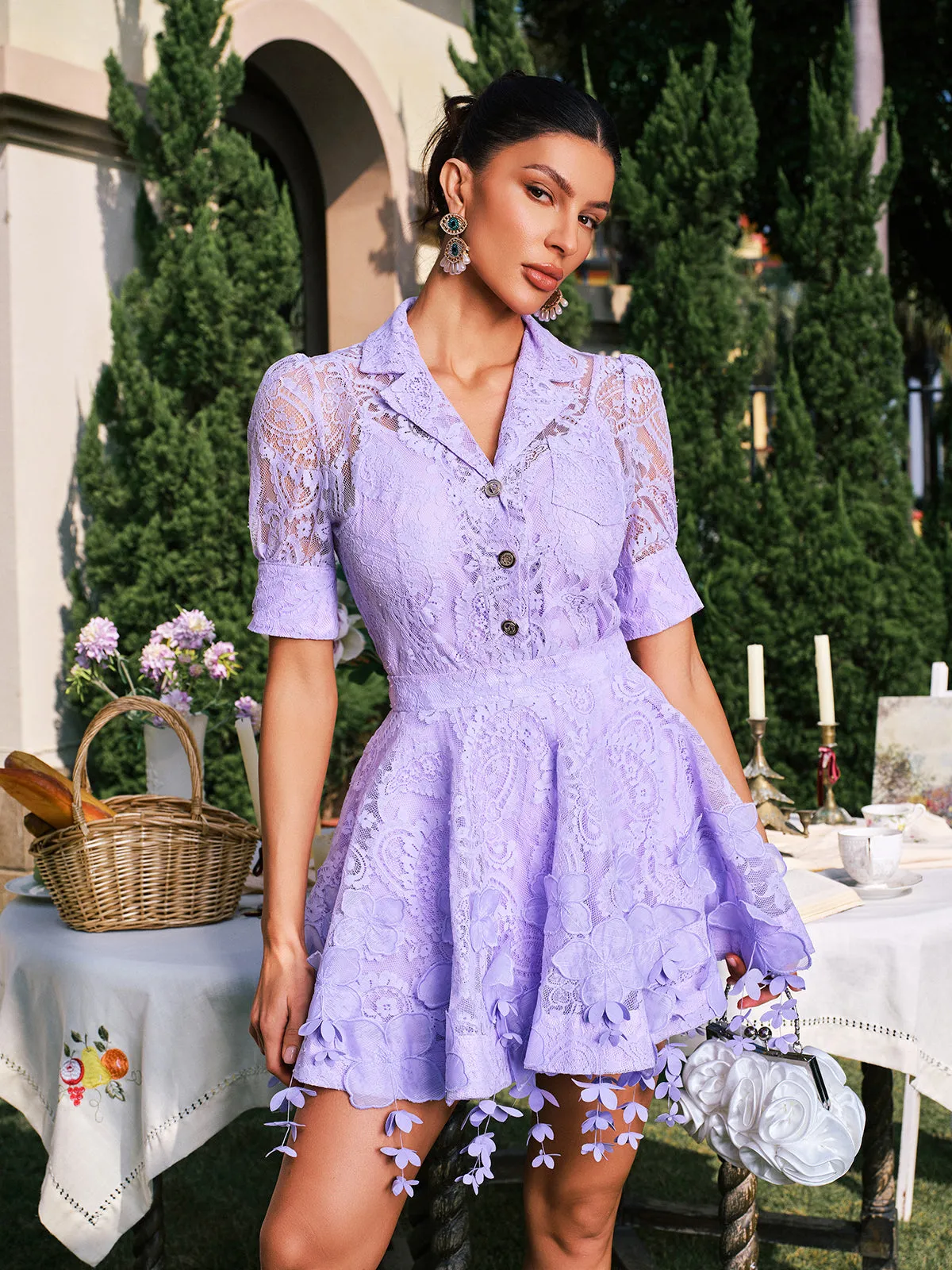 Dansby Flower Fringe Skirt Set In Lilac sold by Mew Mews